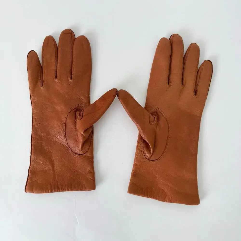 Astor One Soft Leather Gloves Cognac Brown Size 6.5